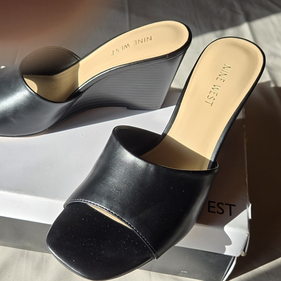 Nine West Black Open-Toe Wedges - Picture 3 of 7